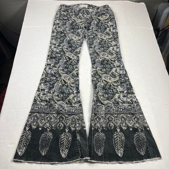 Free People New Delhi Border Flare Corduroy Pants Paisley Boho Gypsy Festival 27 - Picture 1 of 13